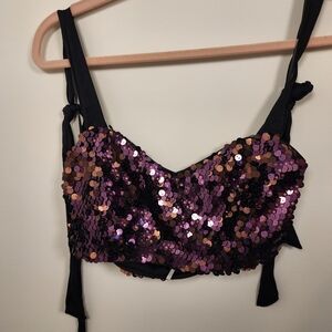 Free People Purple Sequined Halter Top, Small